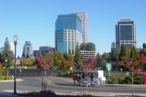 View of Horse & Carriage on the streets of old town Sacramento California