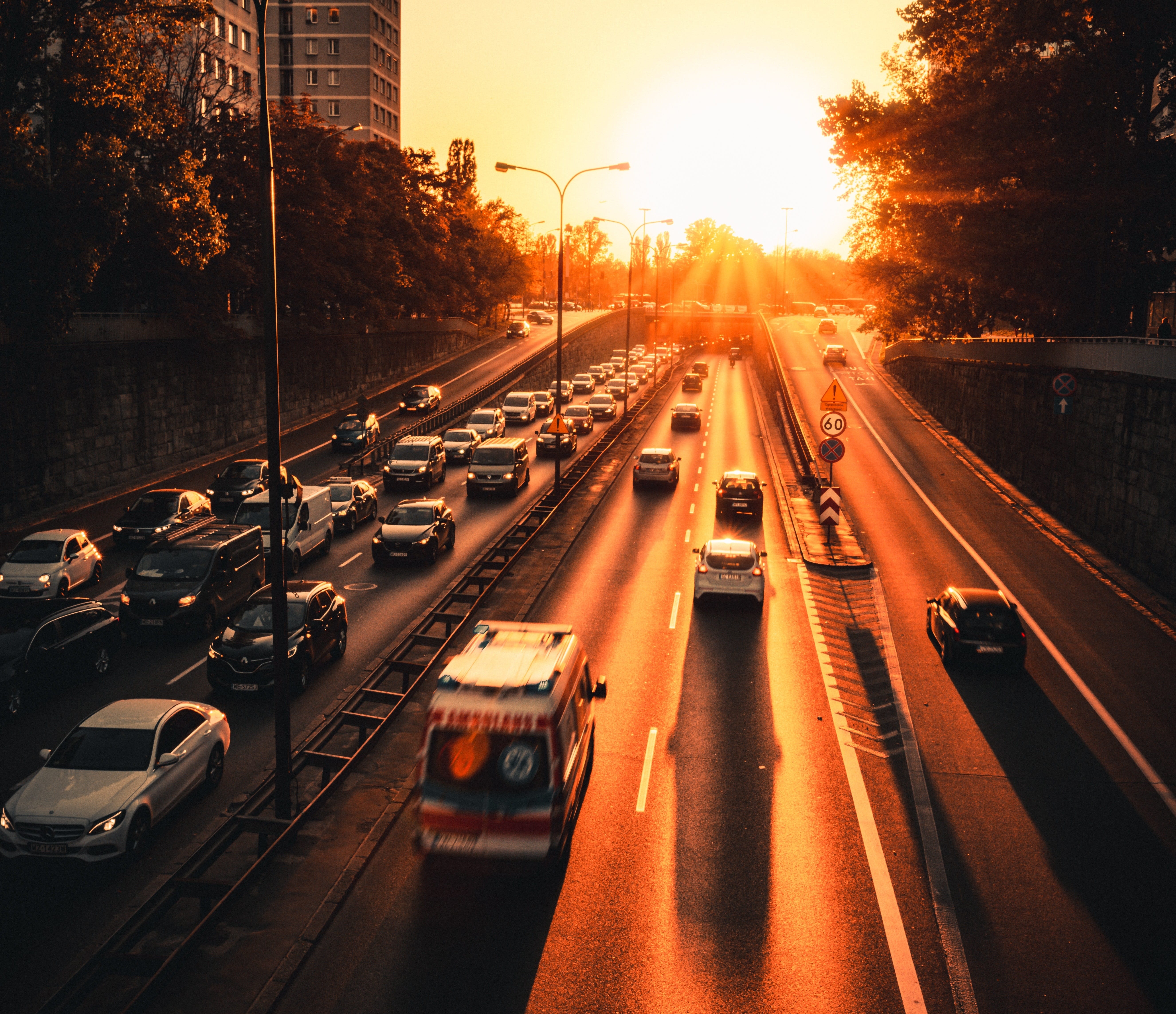 Ambulance in evening traffic