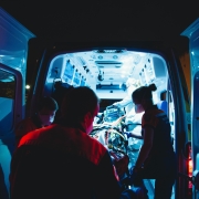 EMS team loading a patient into an ambulance