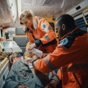 Paramedics at work in an ambulance