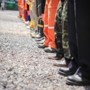 Row of EMS professionals for emergency response