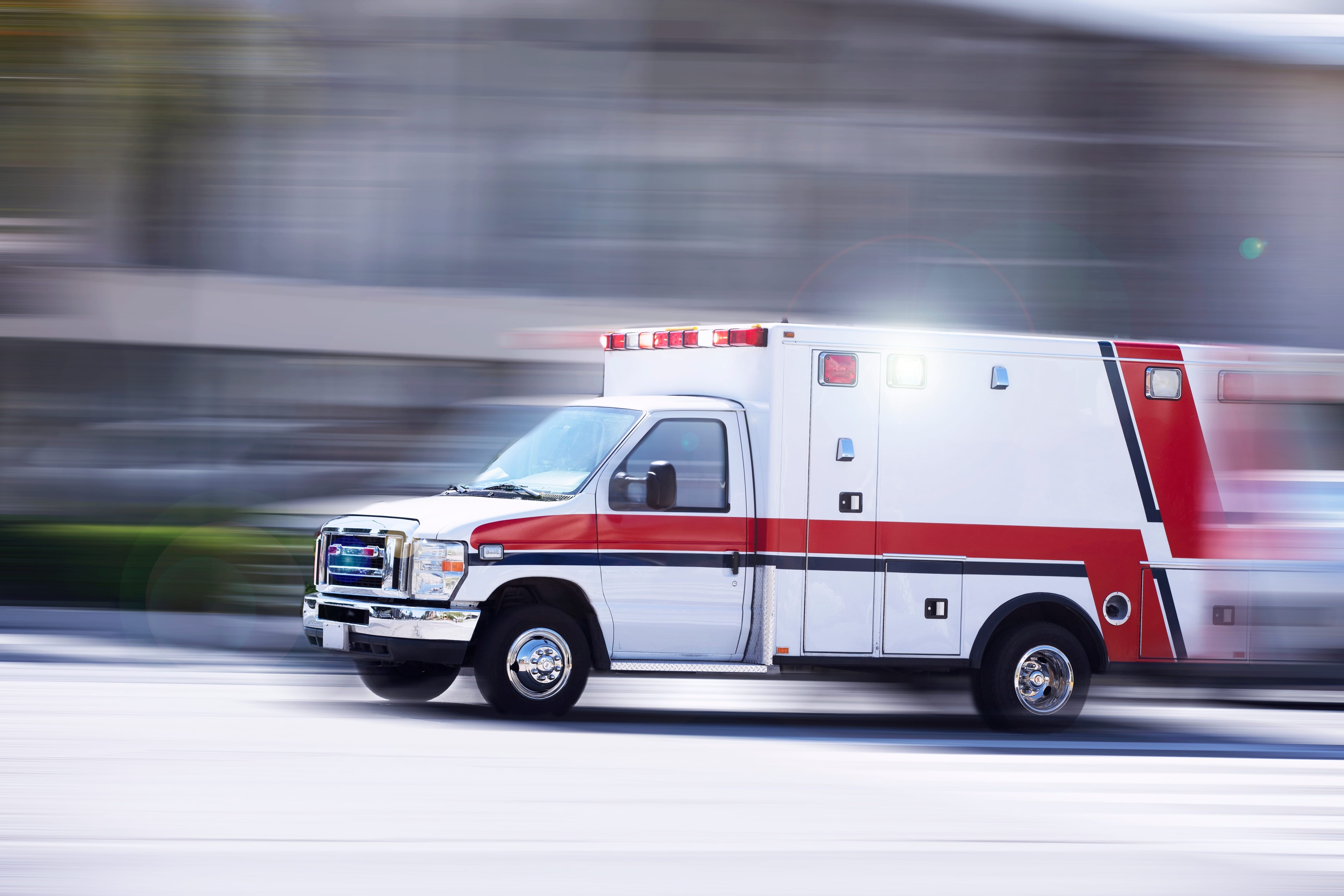 Blurred view of an ambulance responding to a call